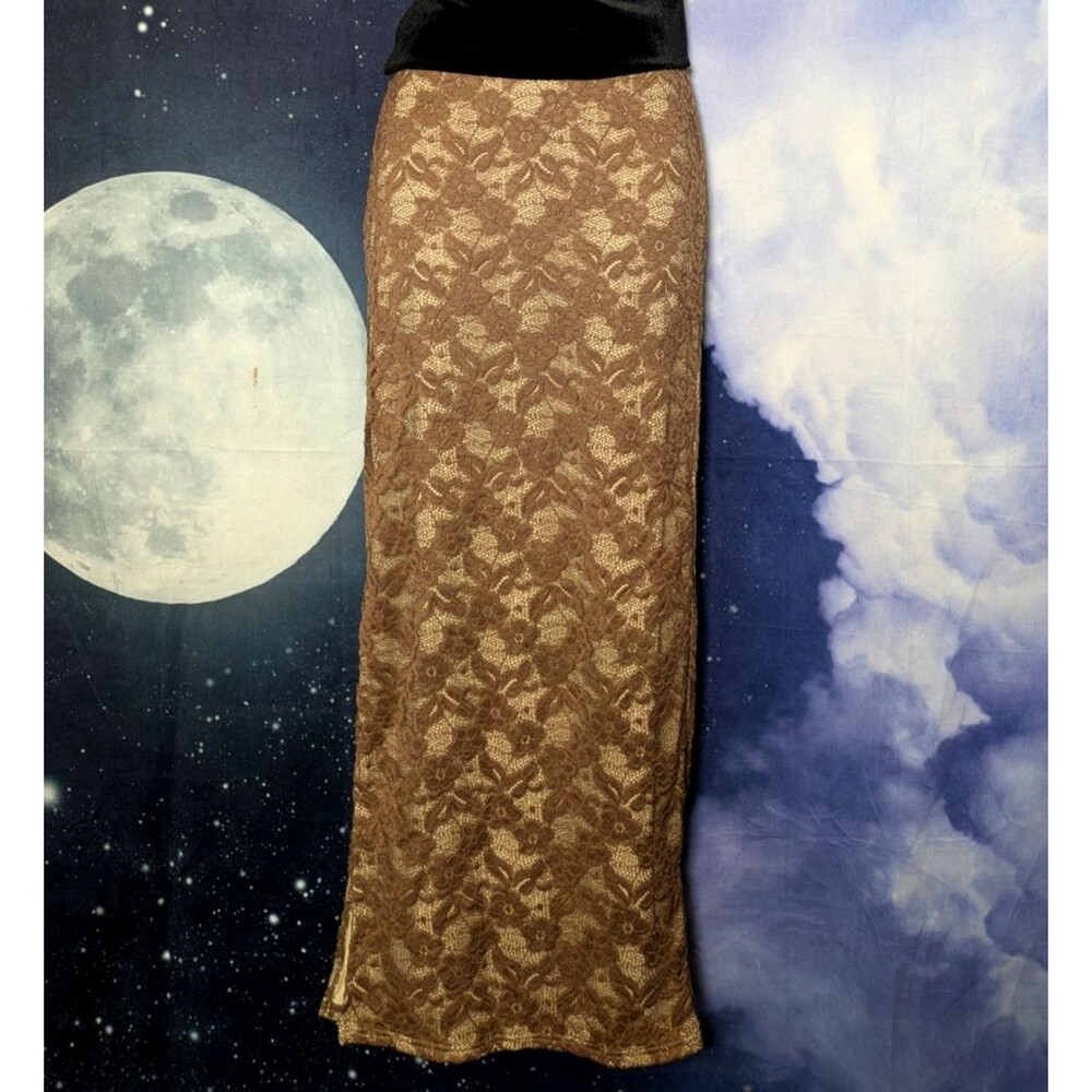 Brown Lace Pencil Skirt Medium Earthy Y2K Whimsigoth Boho Cottage Fairy Grunge